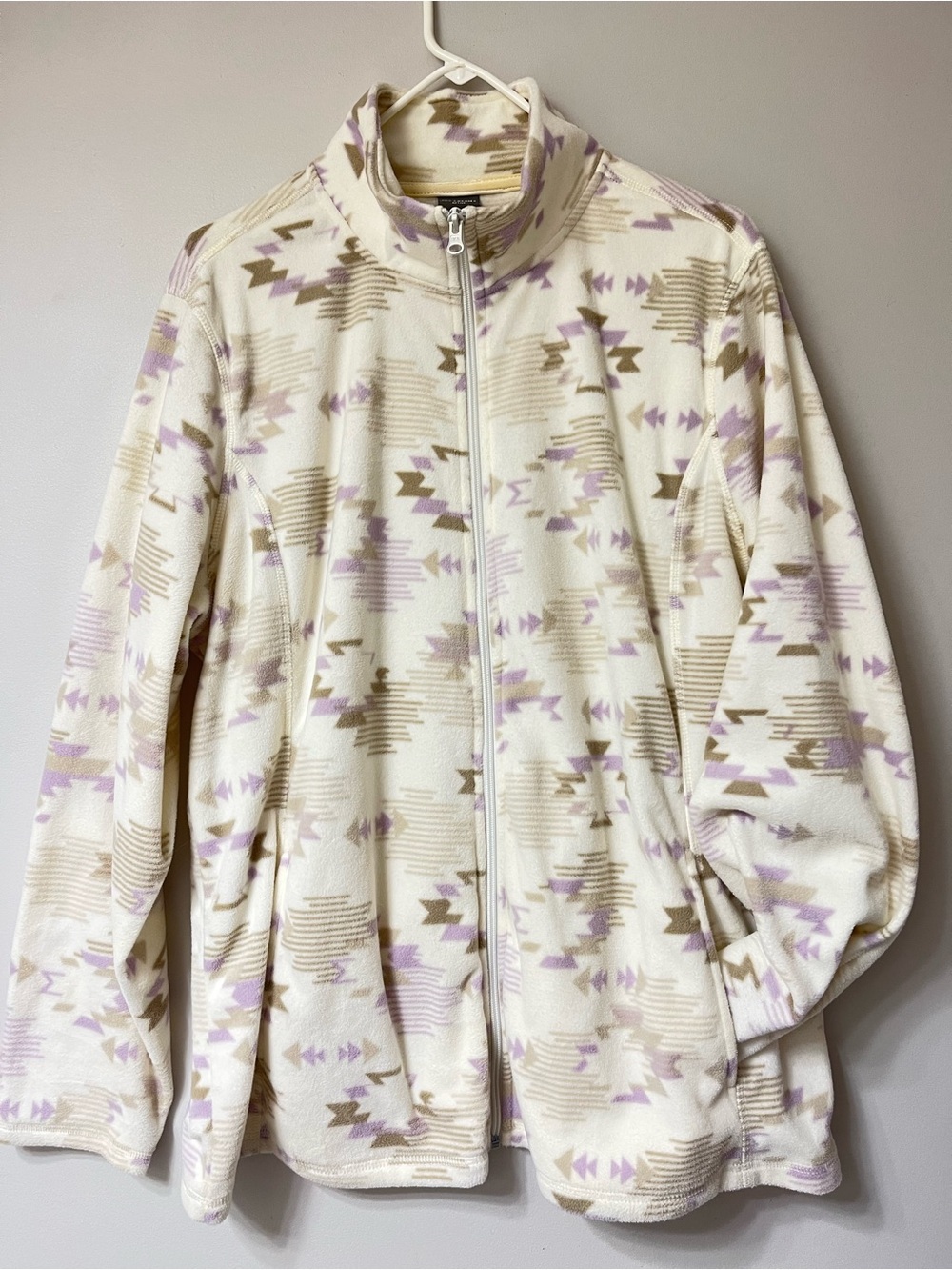 Women+ Southwestern Print Full-Zip Fleece Jacket – Cream / Purple – Size 1X